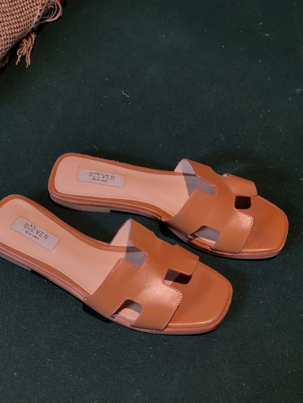Steve Madden Cognac Brown Leather Slide Mules
